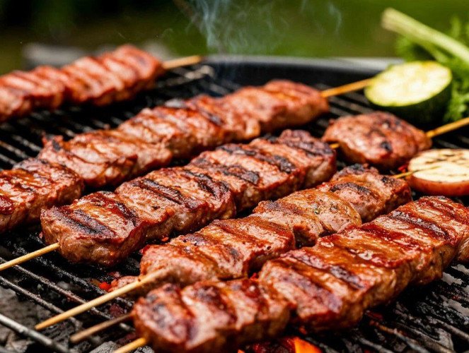 Шашлык из мяса, приготовленный на гриле