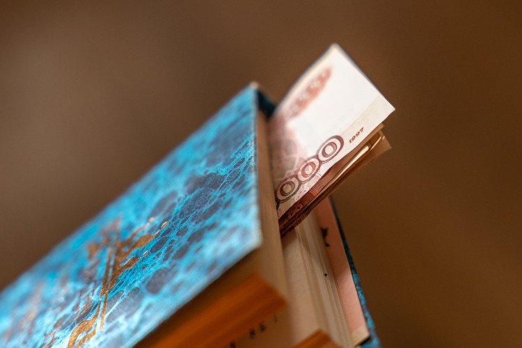 Банкноты Банка России спрятанные в виде накоплений в книге
