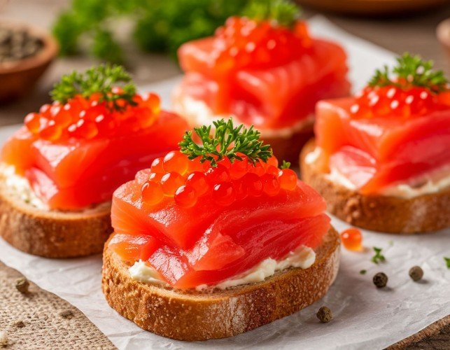 Бутерброды с красной рыбой и икрой
