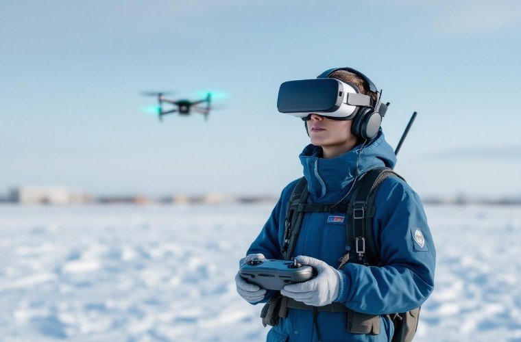 Мужчина, управляющий БПЛА