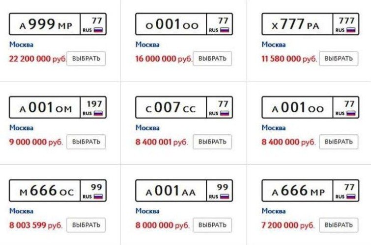 Цены госномеров на сером рынке Москвы
