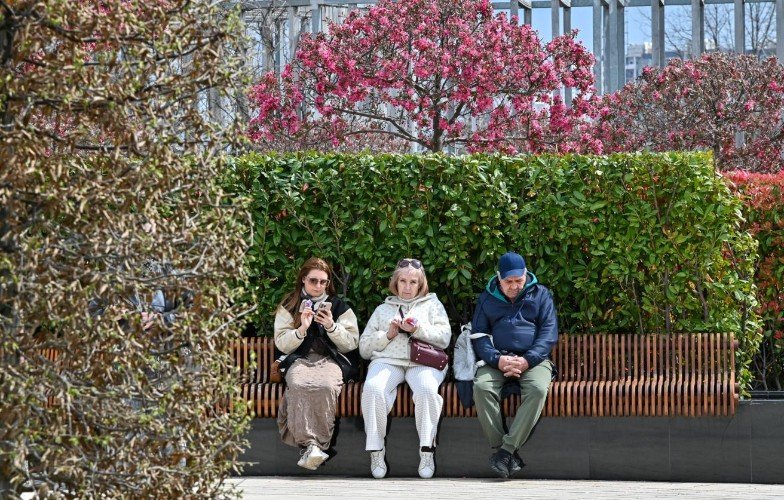 Люди сидят на скамейке в парке