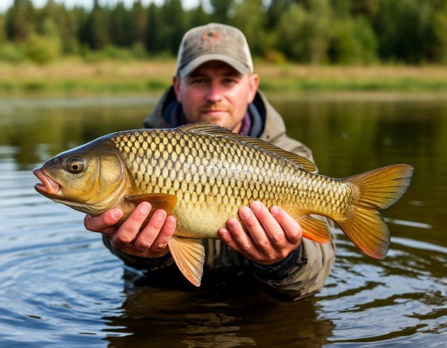 карась в руках рыбака