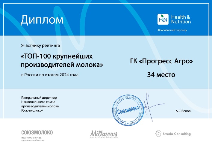Диплом, полученный компанией по итогам 2024 года.
